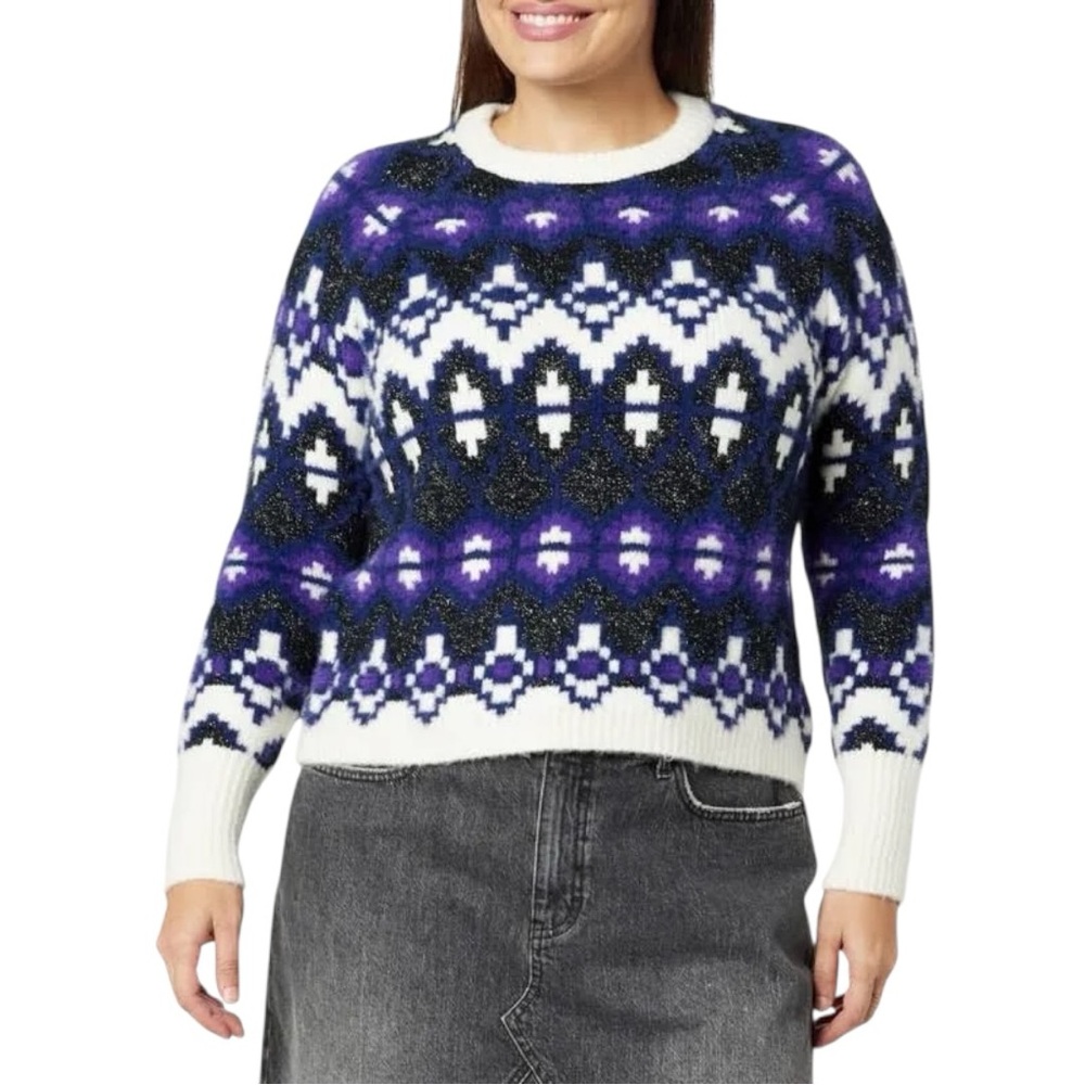 The Drop Women's Valeria Fairisle Sweater in dark purple with a geometric design